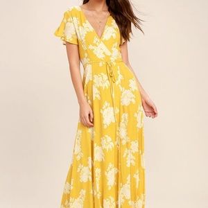 Lulu’s Heart of marigold yellow floral wrap dress